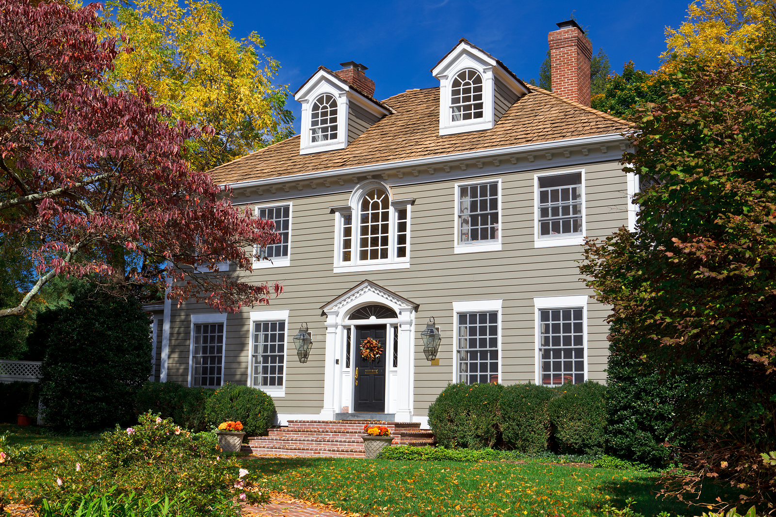 Georgian Colonial revival style home in the autumn